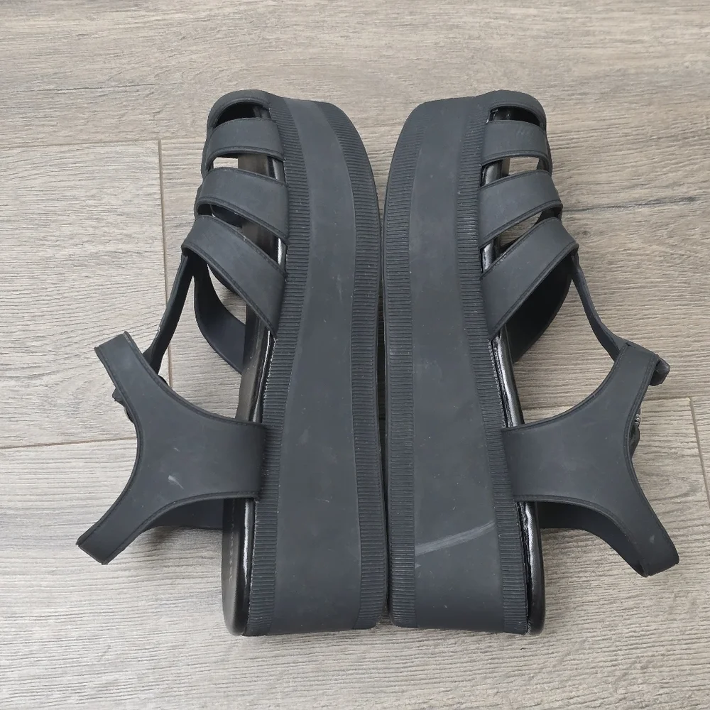Jeffrey Campbell Jelly Platform Wedge Strap Sandal Black Womens Size 7